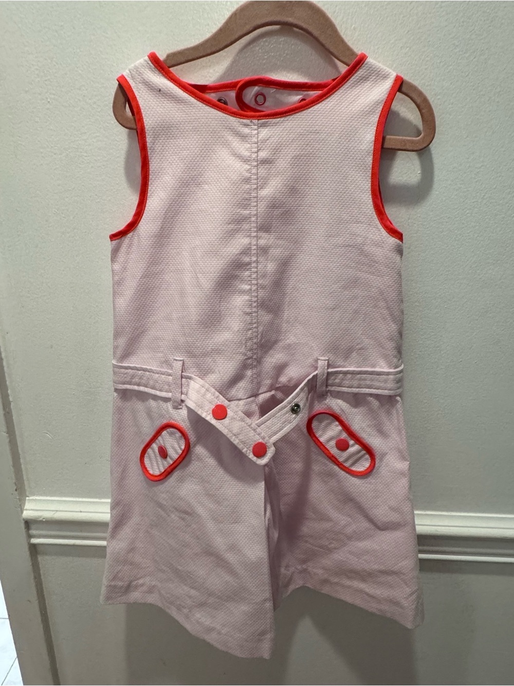 Jacadi Pink Dress with Coral Trim - Girls Skirted Dress